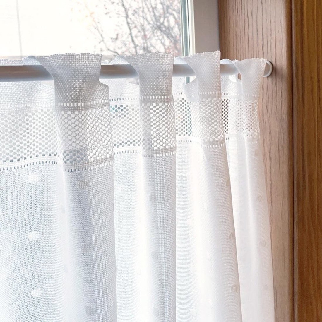Japanese Polka Dot Lace Cafe Curtain, White Sheer Window Valance (59.1x35.4 in) — view 9