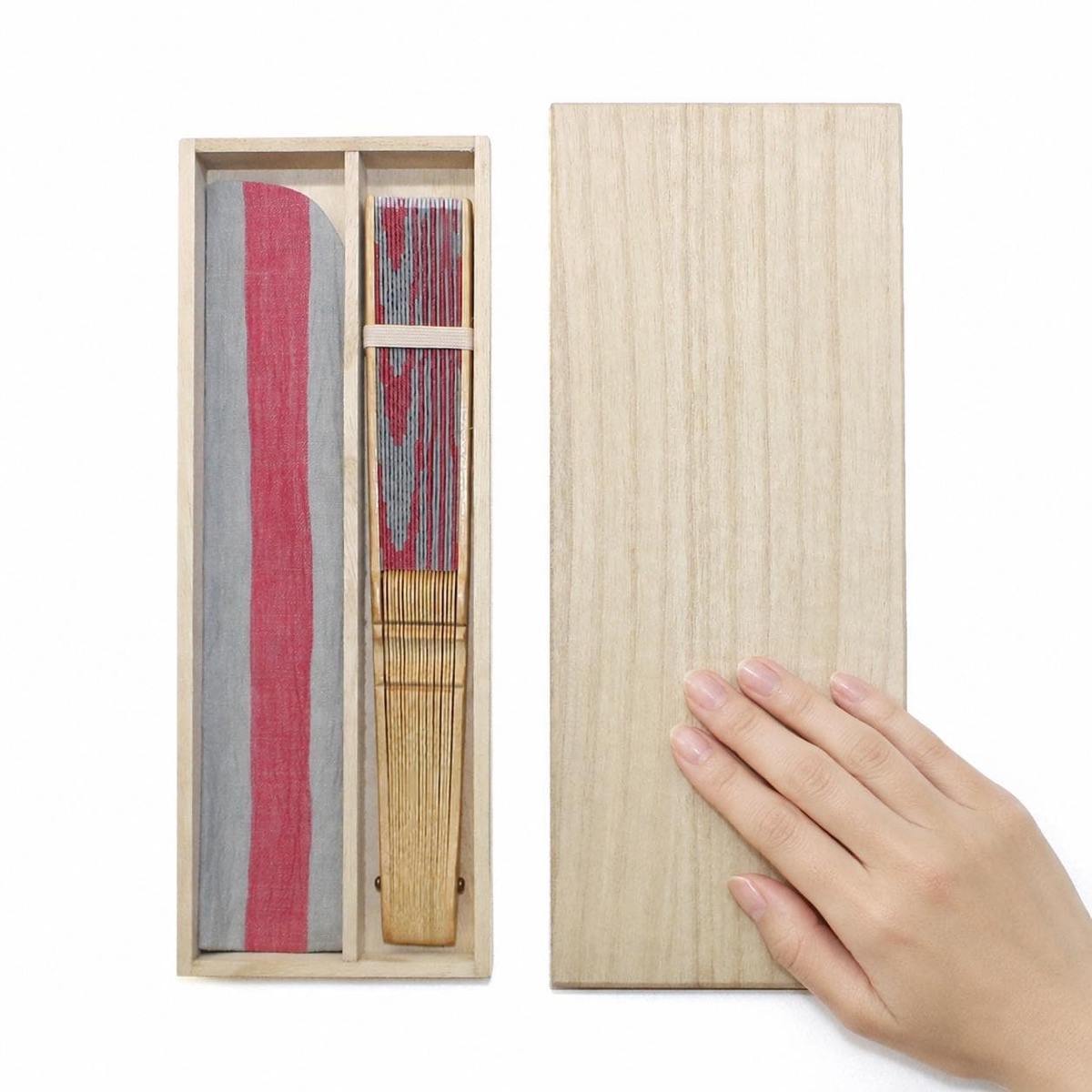 Japanese Sensu Folding Fan, Linen Bamboo Frame, Akane Snow Stripe, Made in Japan — view 10