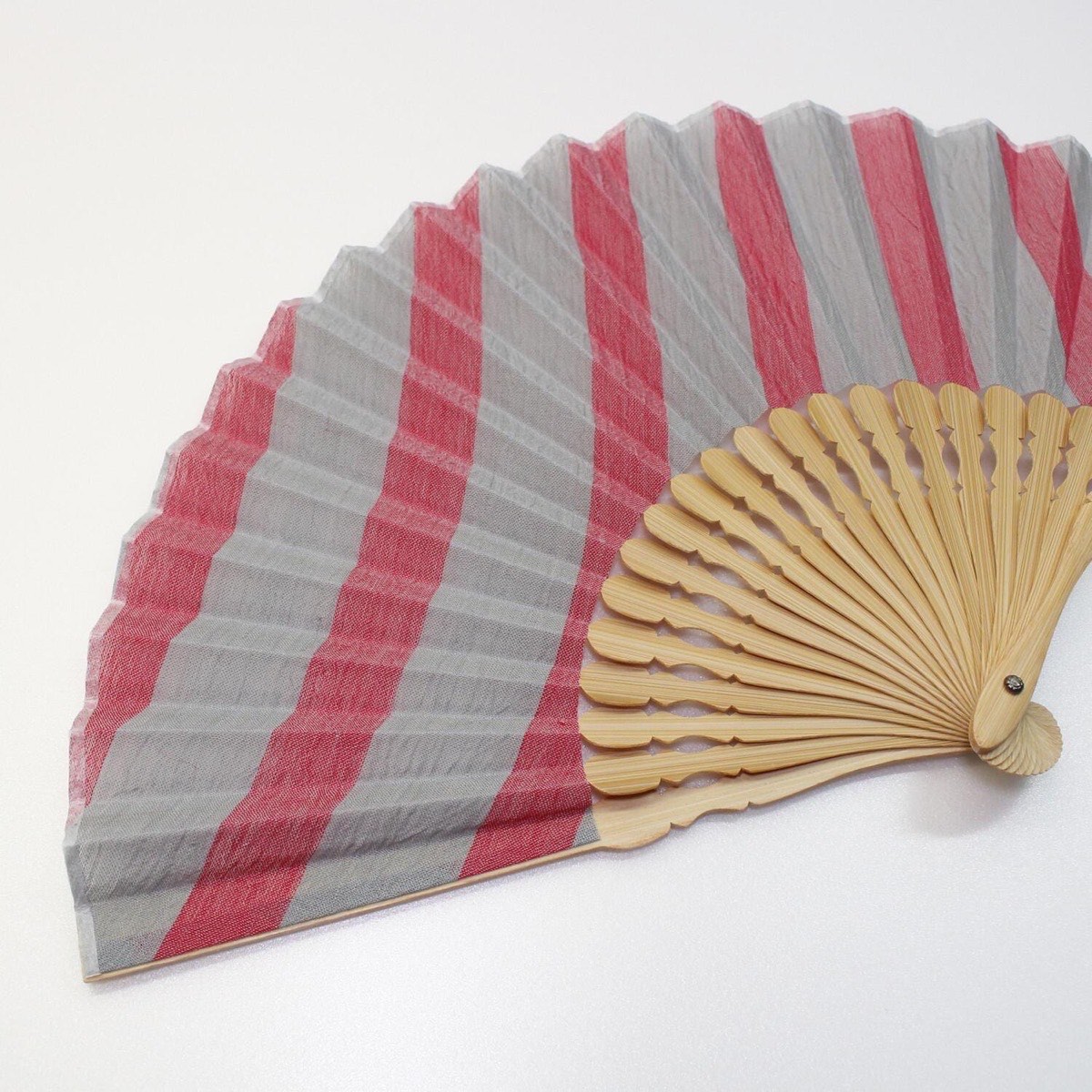 Japanese Sensu Folding Fan, Linen Bamboo Frame, Akane Snow Stripe, Made in Japan — view 6