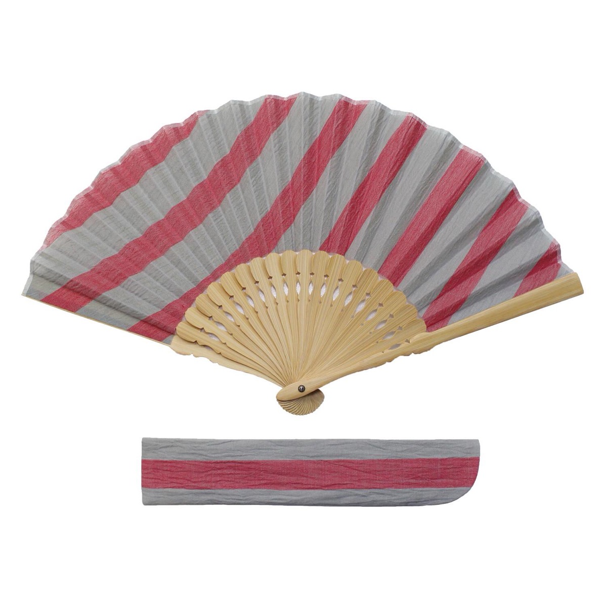 Japanese Sensu Folding Fan, Linen Bamboo Frame, Akane Snow Stripe, Made in Japan — view 7