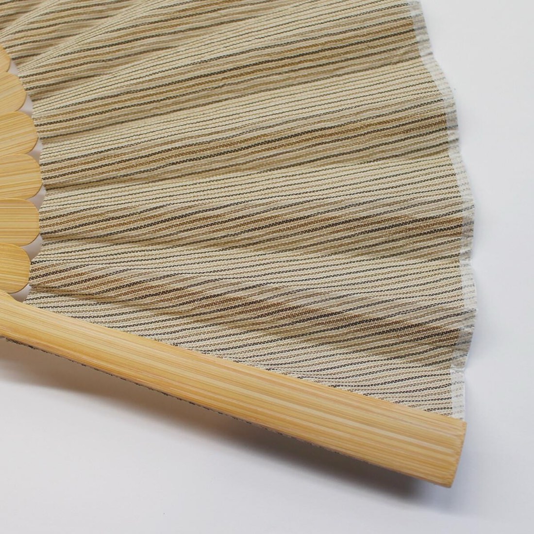 Japanese Sensu Folding Fan, Linen Ojiya Chijimi Beige Stripe, Bamboo Frame, Made in Japan — view 4
