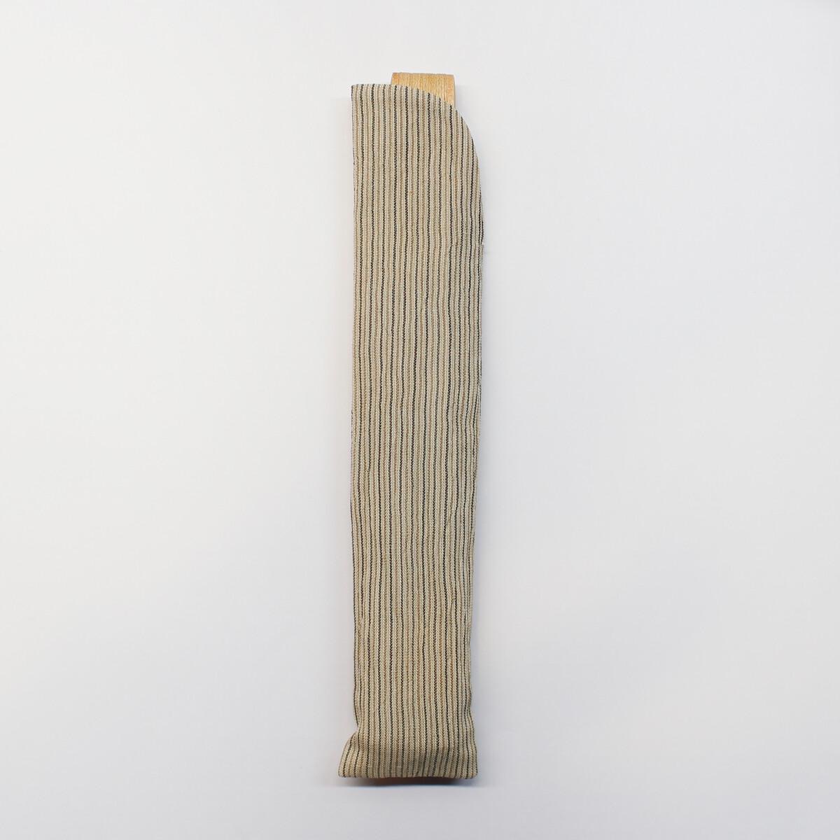 Japanese Sensu Folding Fan, Linen Ojiya Chijimi Beige Stripe, Bamboo Frame, Made in Japan — view 7