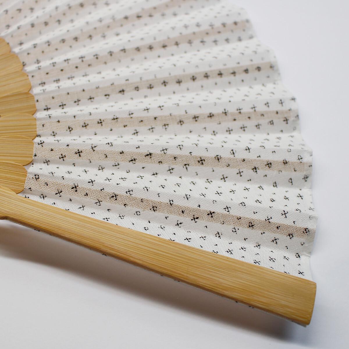 Japanese Sensu Folding Fan, Linen Ojiya Chijimi Cross Kasuri, Bamboo Frame, Made in Japan — view 4