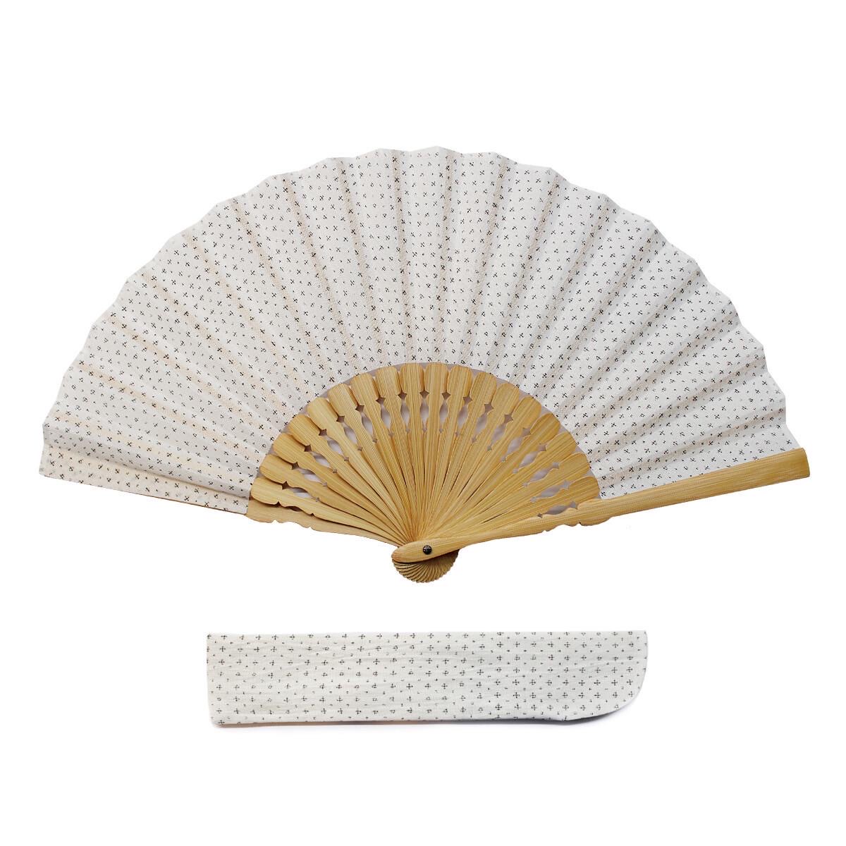 Japanese Sensu Folding Fan, Linen Ojiya Chijimi Cross Kasuri, Bamboo Frame, Made in Japan — view 6