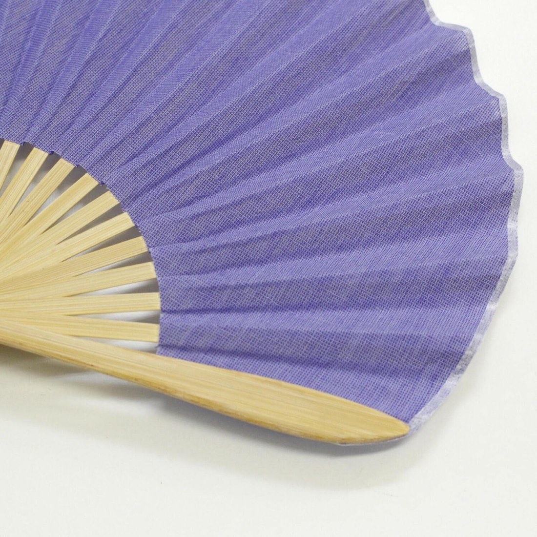 Japanese Shell Sensu Fan, Linen Ojiya Chijimi Lavender, Bamboo Frame, Made in Japan — view 4