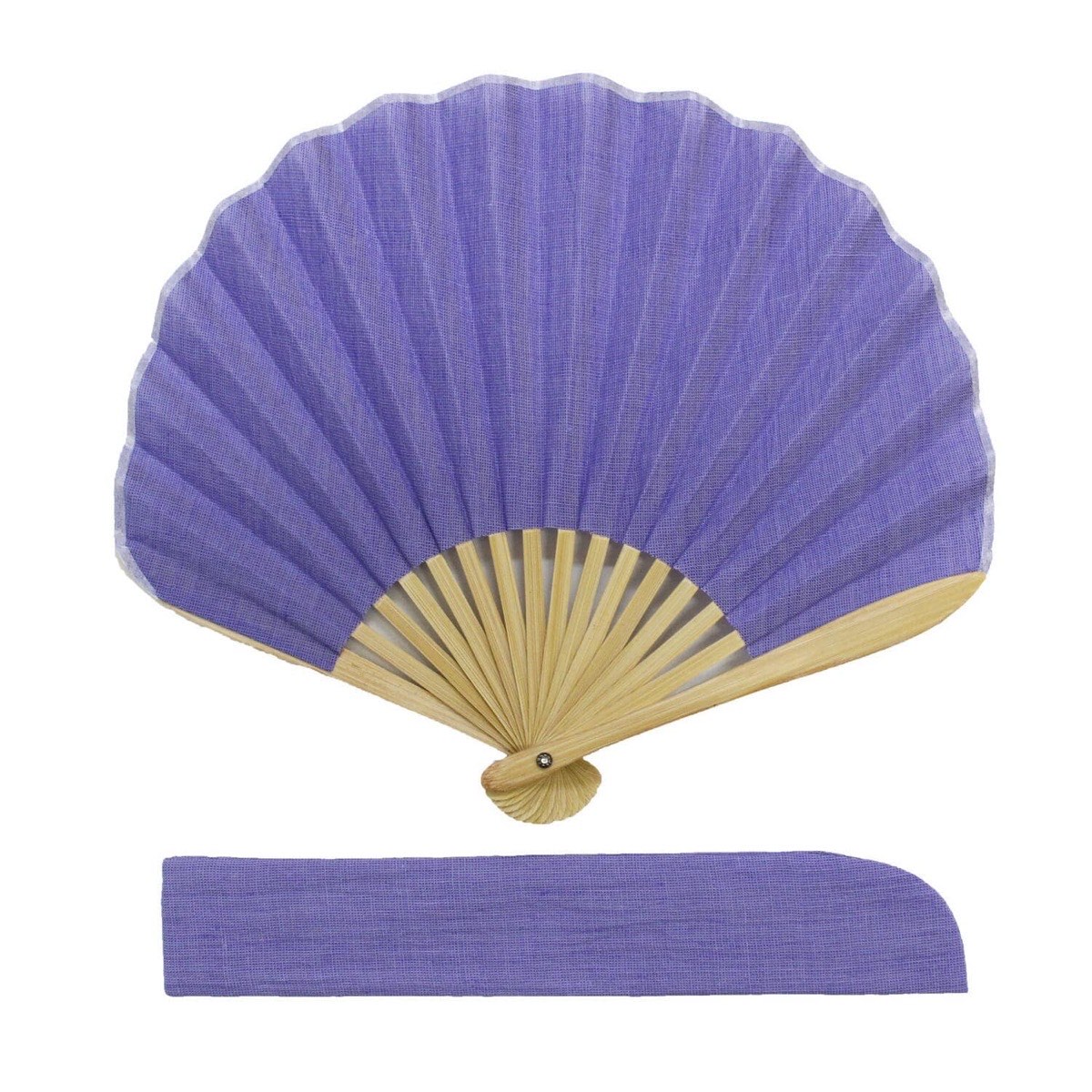 Japanese Shell Sensu Fan, Linen Ojiya Chijimi Lavender, Bamboo Frame, Made in Japan — view 7