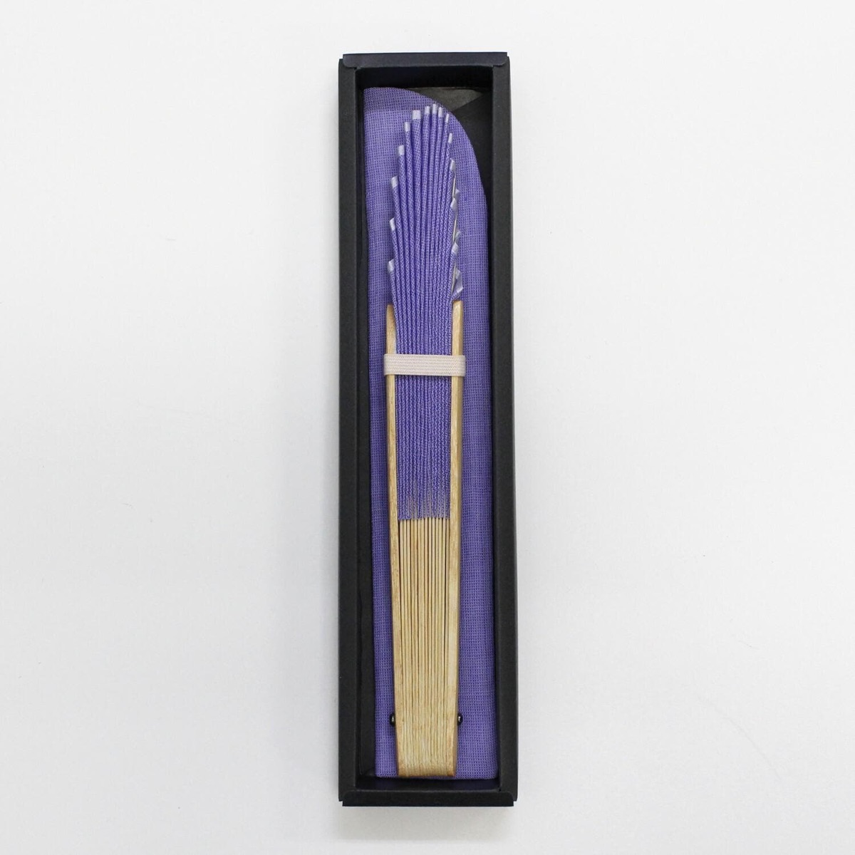 Japanese Shell Sensu Fan, Linen Ojiya Chijimi Lavender, Bamboo Frame, Made in Japan — view 8