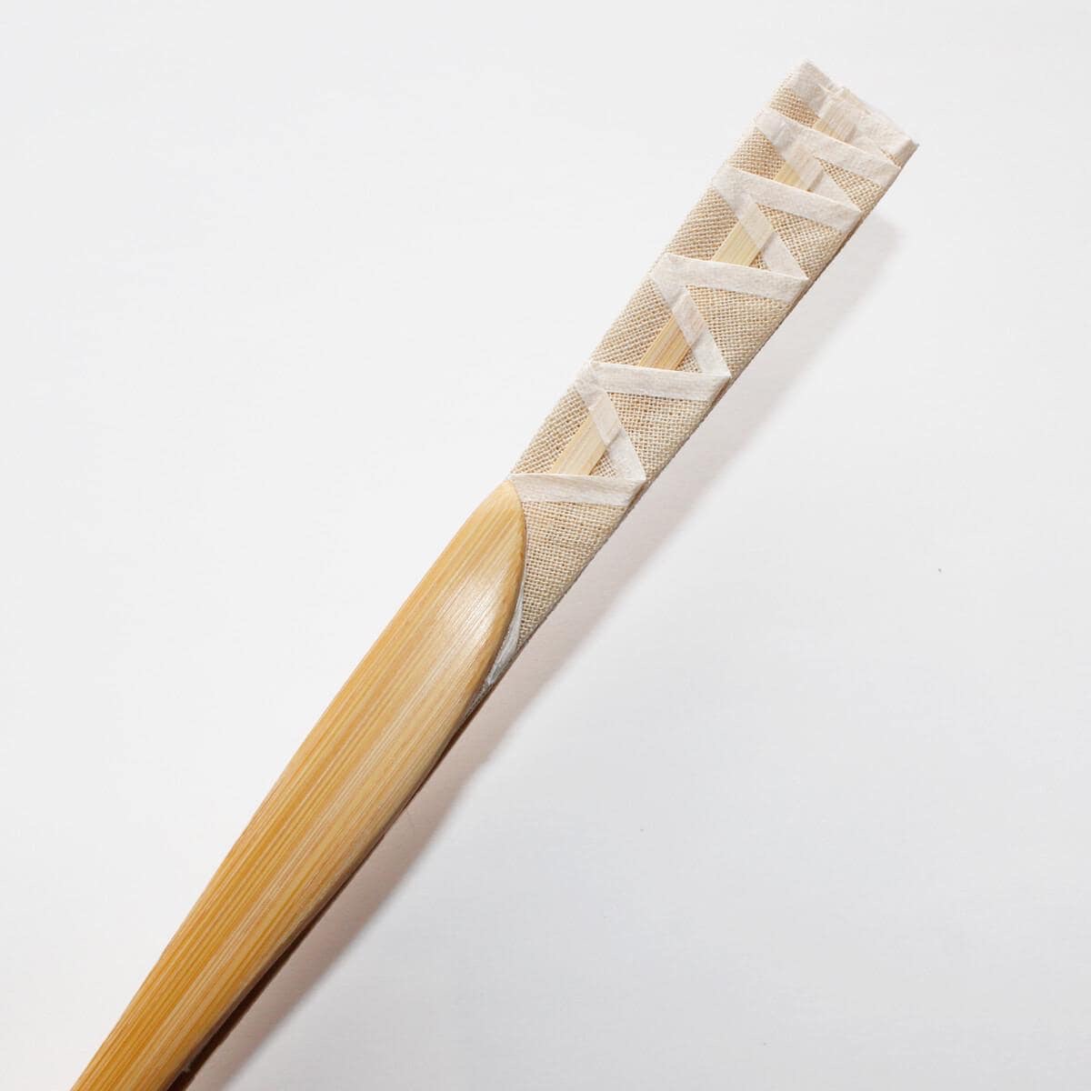 Japanese Shell Sensu Fan, Linen Ojiya Chijimi Light Brown, Bamboo Frame, Made in Japan — view 6