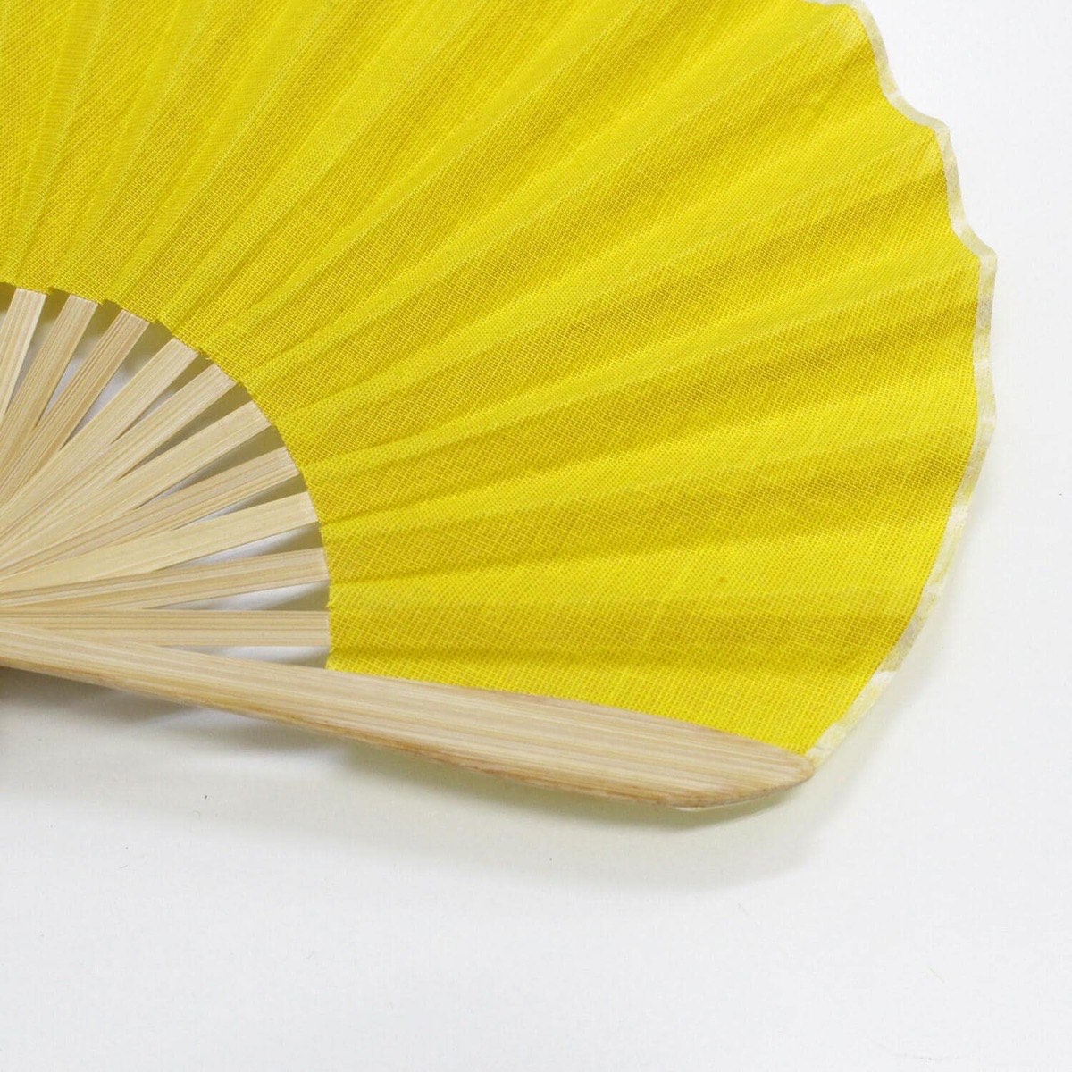 Japanese Shell Sensu Fan, Linen Ojiya Chijimi Mimosa, Bamboo Frame, Made in Japan — view 4