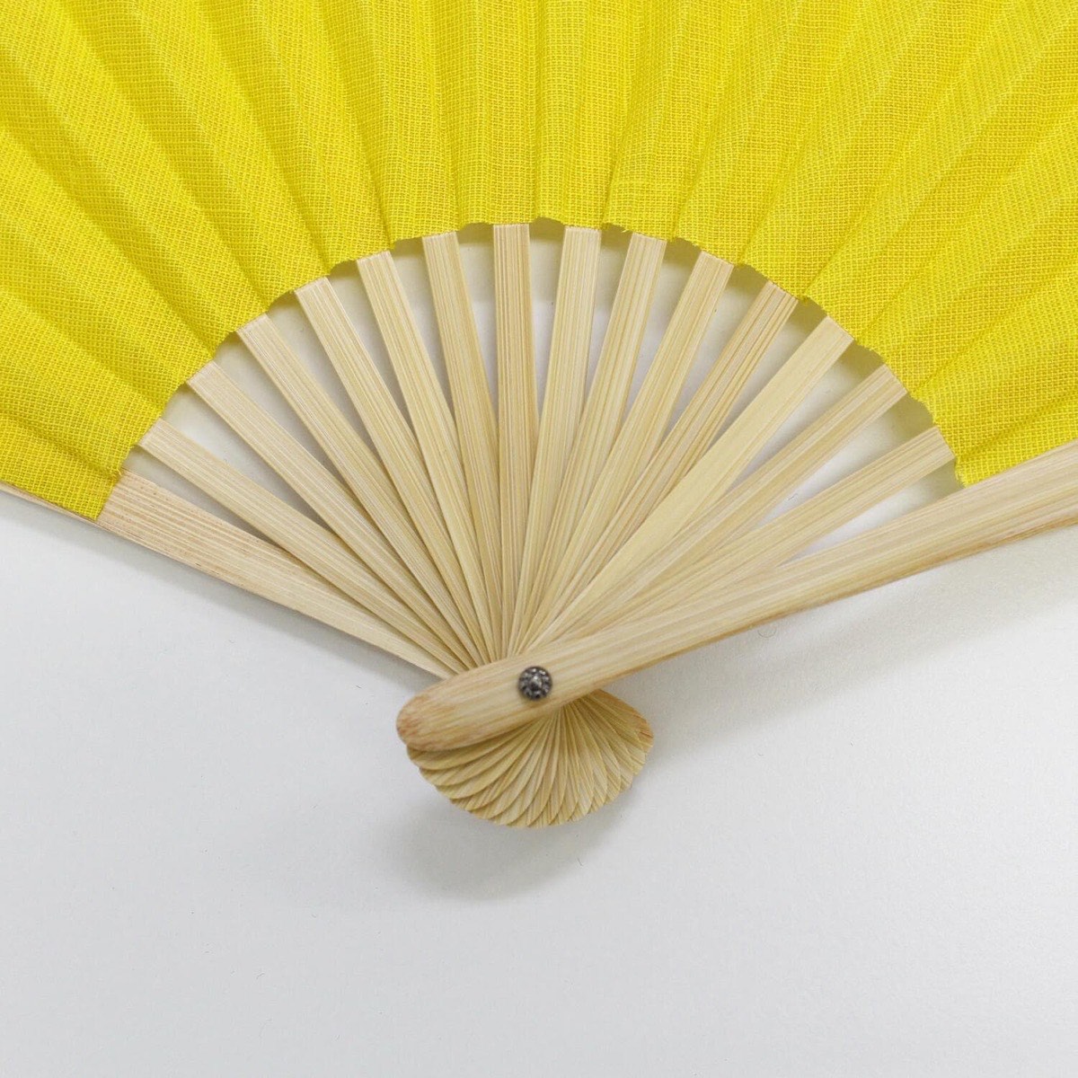 Japanese Shell Sensu Fan, Linen Ojiya Chijimi Mimosa, Bamboo Frame, Made in Japan — view 5