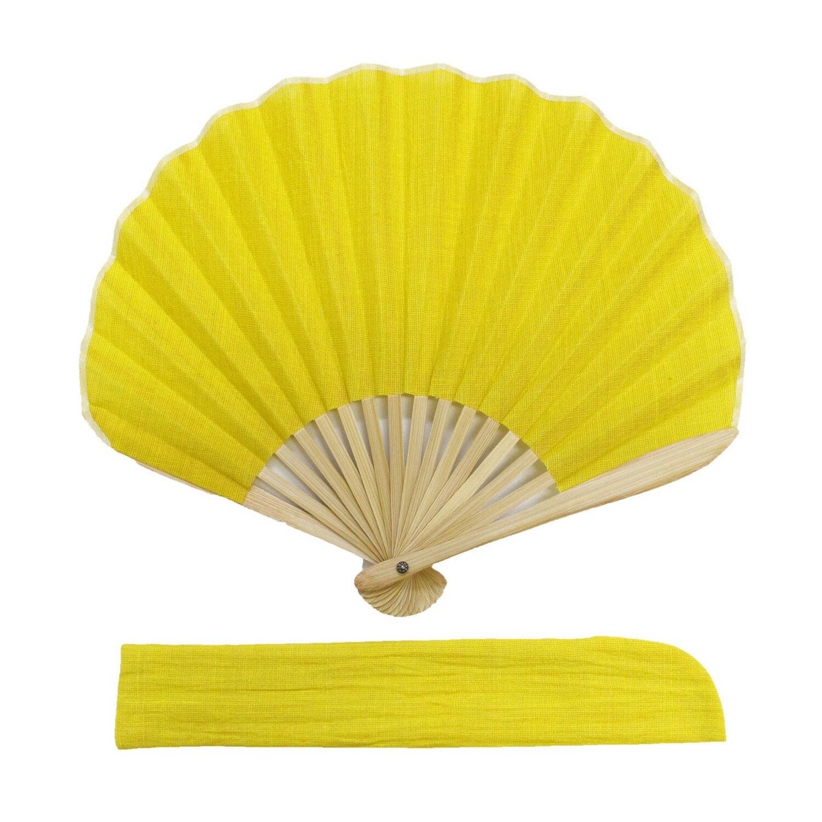 Japanese Shell Sensu Fan, Linen Ojiya Chijimi Mimosa, Bamboo Frame, Made in Japan — view 6