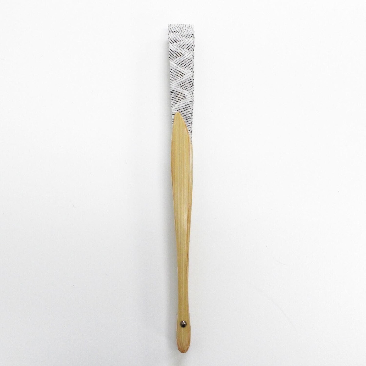 Japanese Shell Sensu Fan, Linen Ojiya Chijimi Natural Stripe, Bamboo Frame, Made in Japan — view 7