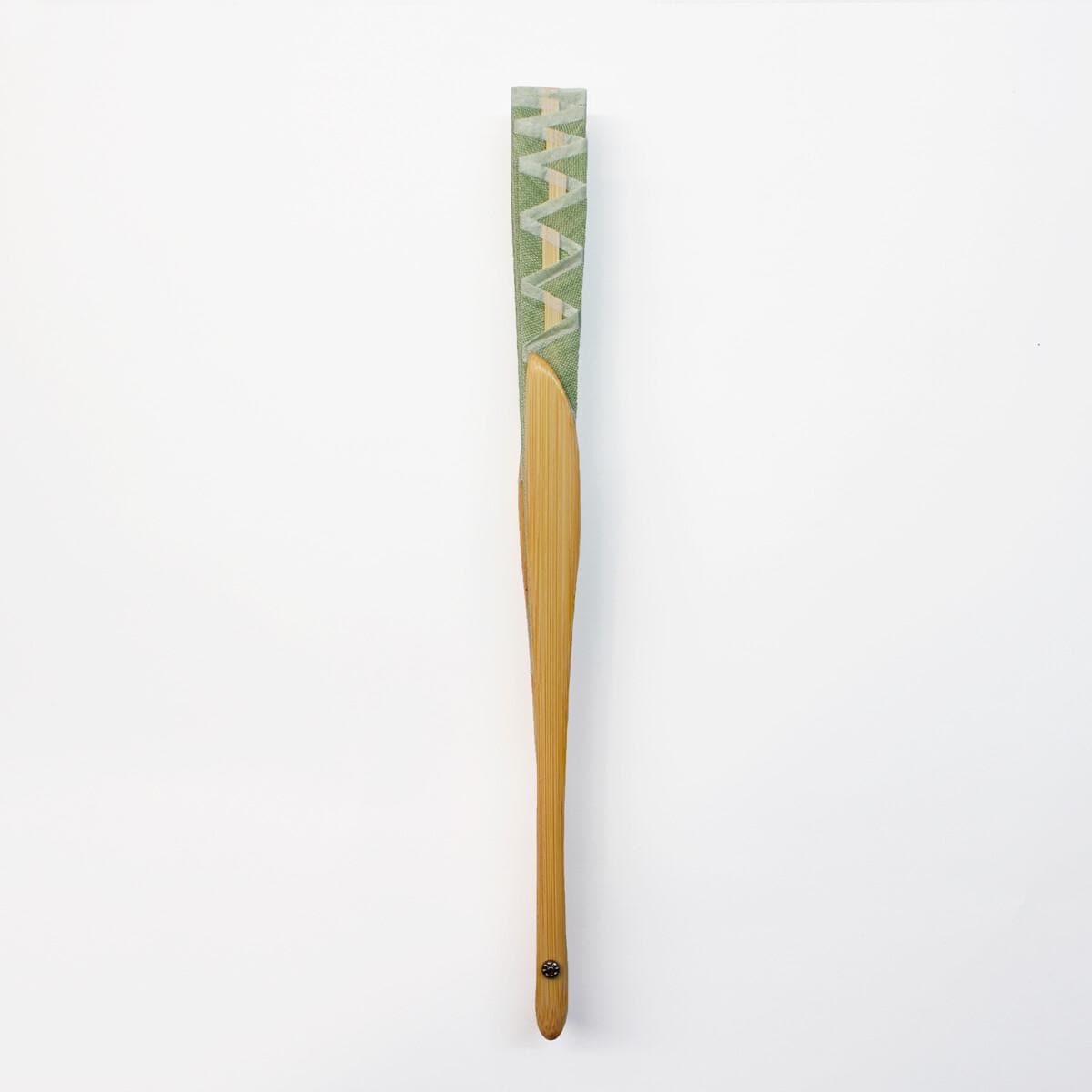 Japanese Shell Sensu Fan, Linen Ojiya Chijimi Pale Green, Bamboo Frame, Made in Japan — view 6