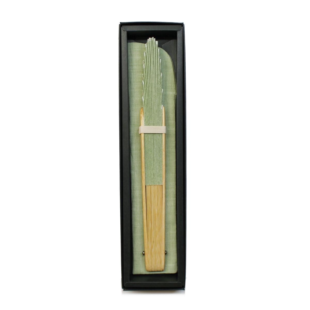 Japanese Shell Sensu Fan, Linen Ojiya Chijimi Pale Green, Bamboo Frame, Made in Japan — view 8