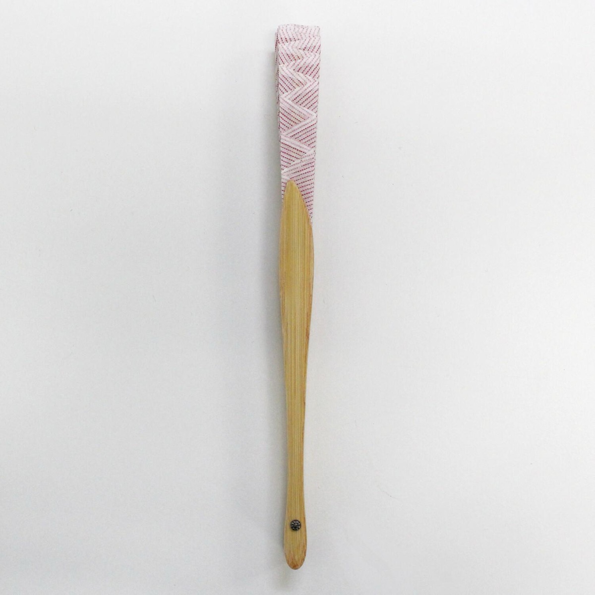 Japanese Shell Sensu Fan, Linen Ojiya Chijimi Pink Stripe, Bamboo Frame, Made in Japan — view 7