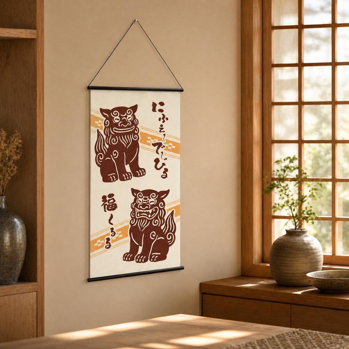 Japanese Tapestry Wall Hanging, Okinawan Gratitude Charm, 18.1 x 32.3 in, Made in Japan — view 10