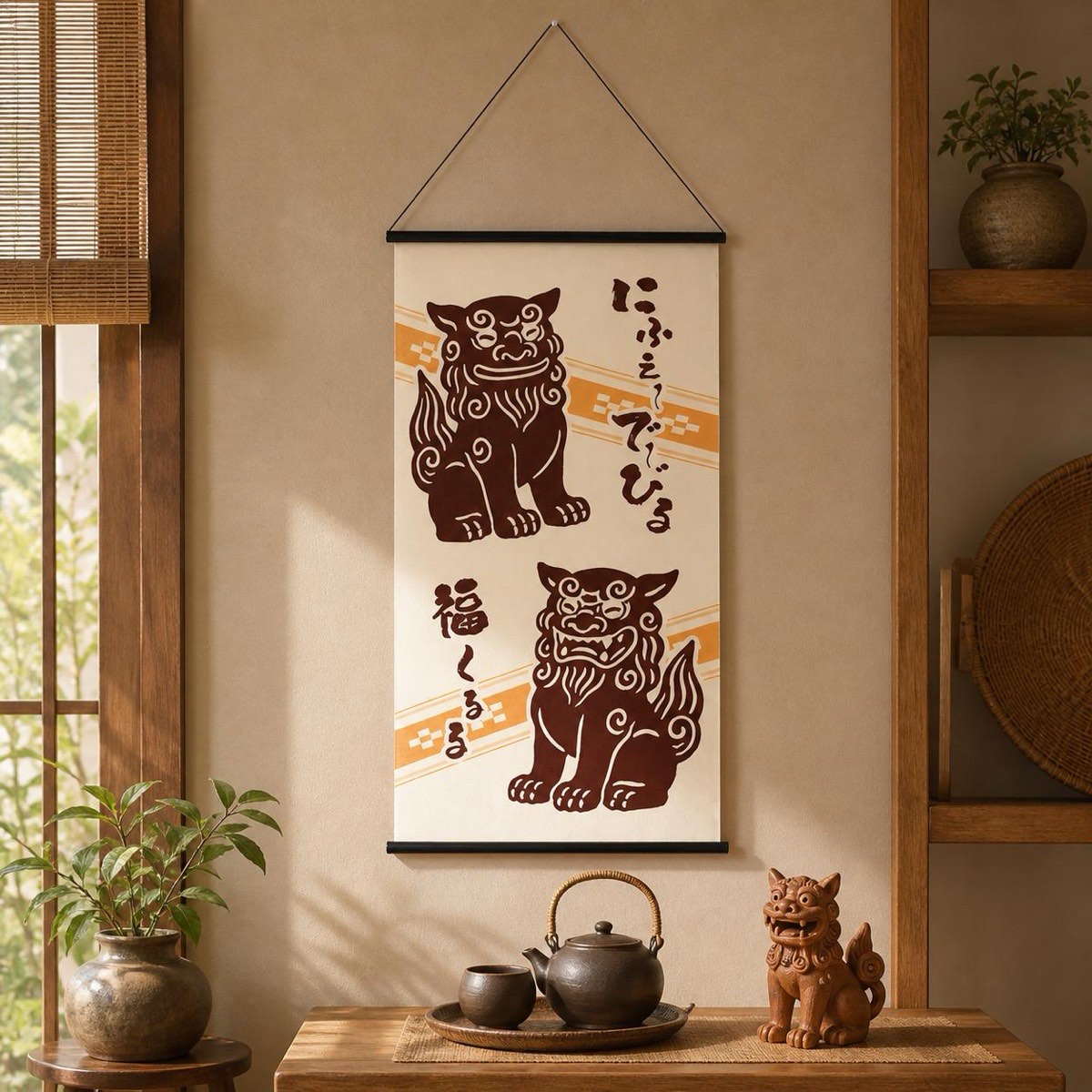 Japanese Tapestry Wall Hanging, Okinawan Gratitude Charm, 18.1 x 32.3 in, Made in Japan — view 9