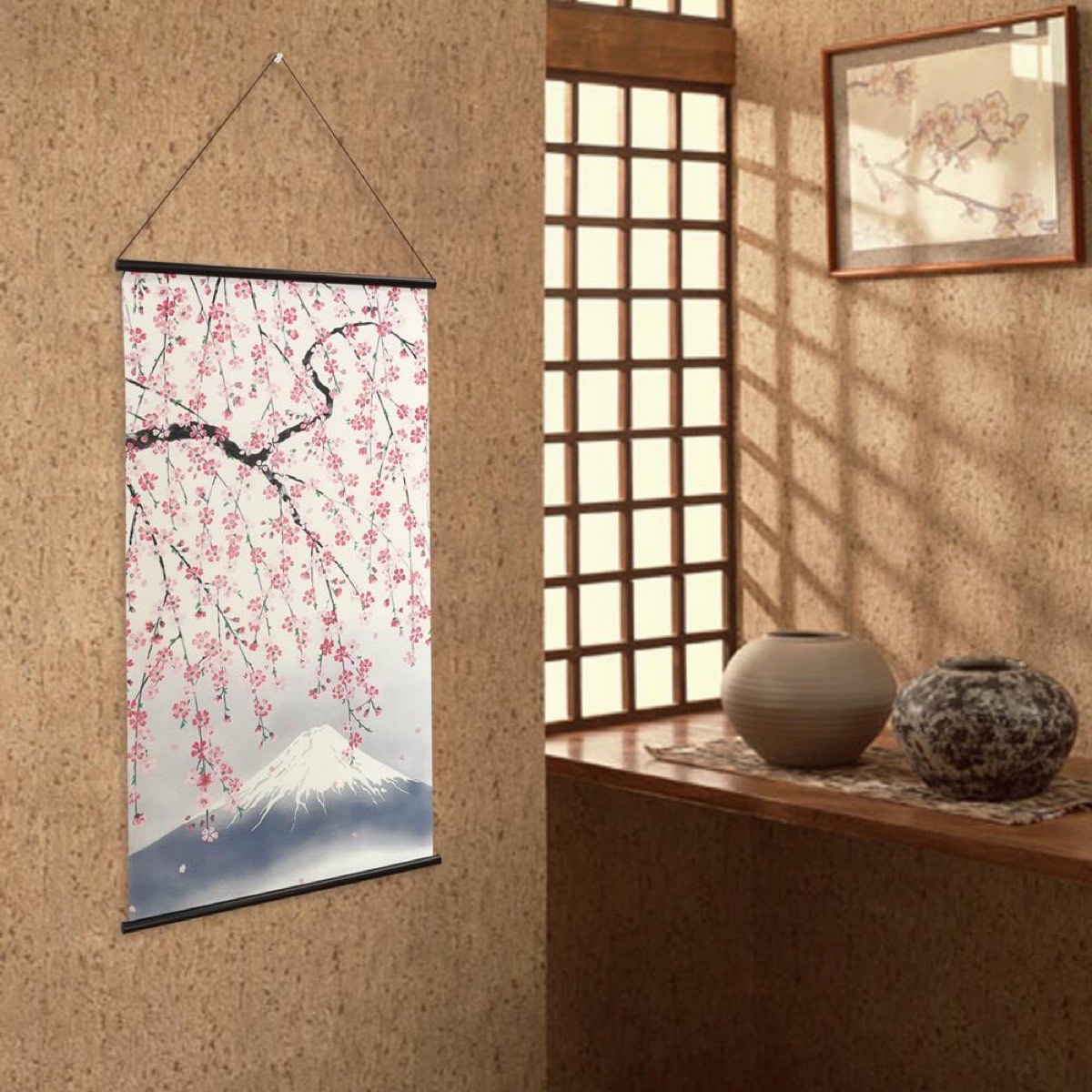 Japanese Tapestry Wall Hanging, Weeping Sakura, Mount Fuji, 18.1 x 32.3 in — view 8