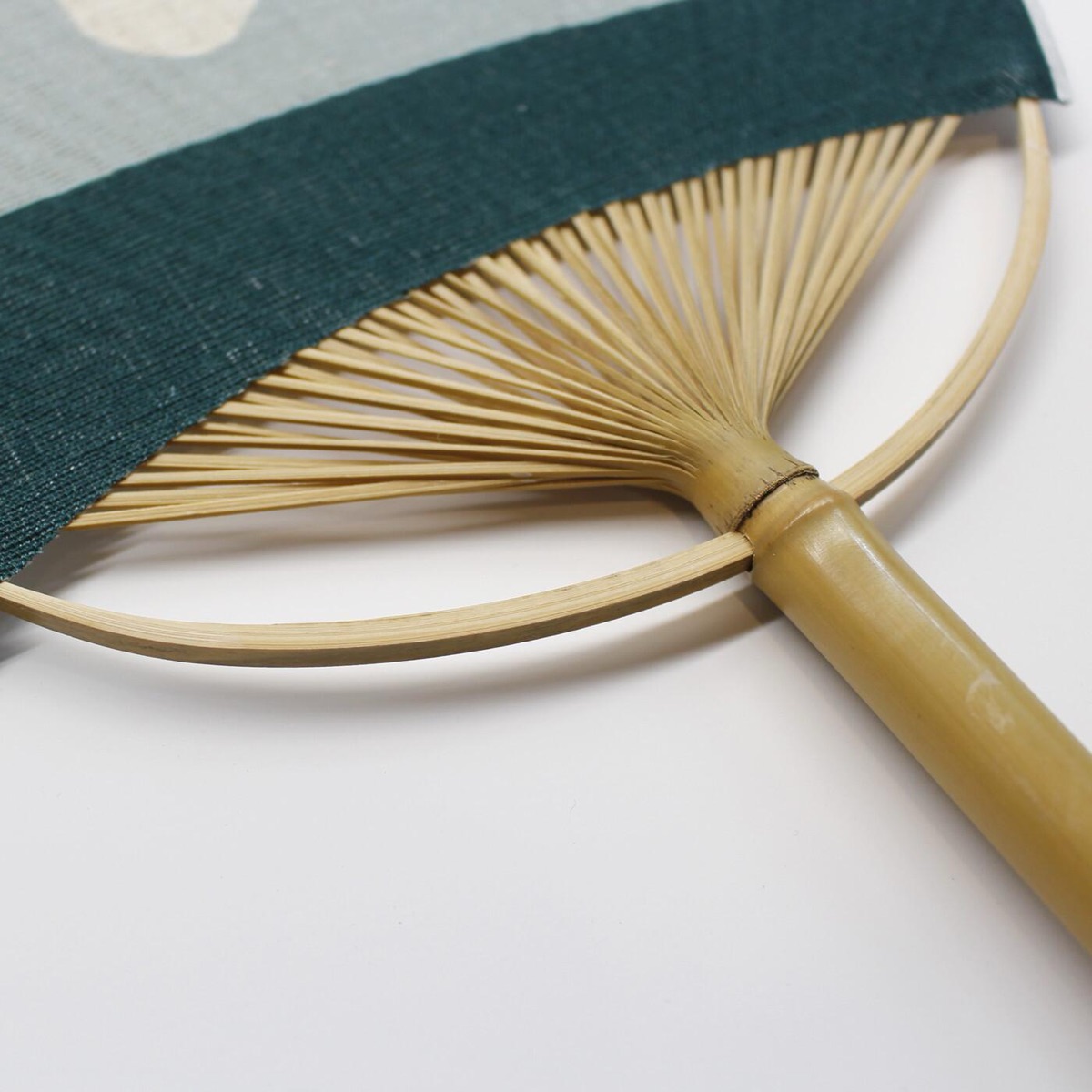 Japanese Uchiwa Hand Fan, Linen Chidori Bird Motif, Bamboo Frame, Made in Japan — view 5