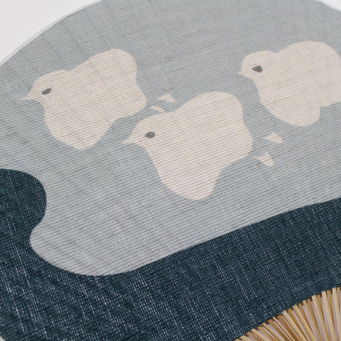 Japanese Uchiwa Hand Fan, Linen Chidori Bird Motif, Bamboo Frame, Made in Japan — view 6