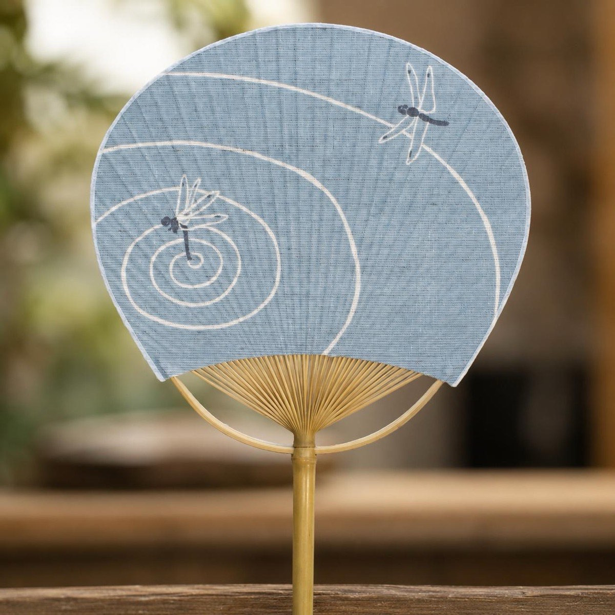 Japanese Uchiwa Hand Fan, Linen Dragonfly Motif, Bamboo Frame, Made in Japan — view 10