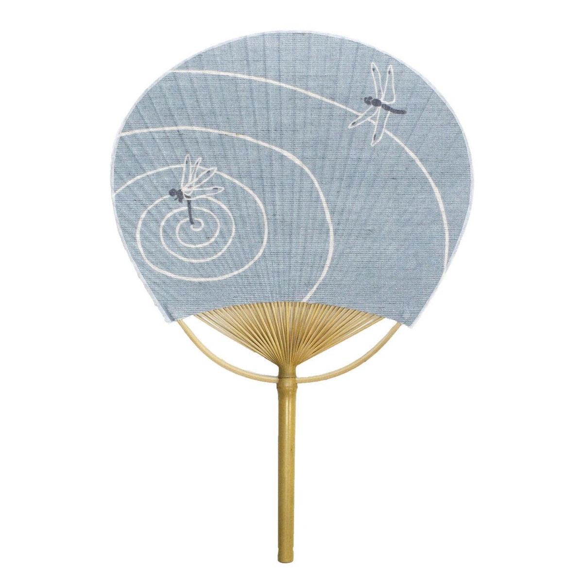 Japanese Uchiwa Hand Fan, Linen Dragonfly Motif, Bamboo Frame, Made in Japan — view 8