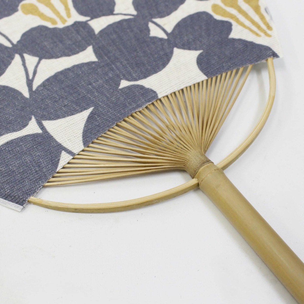 Japanese Uchiwa Hand Fan, Linen Floral Pattern Motif, Bamboo Frame, Made in Japan — view 6