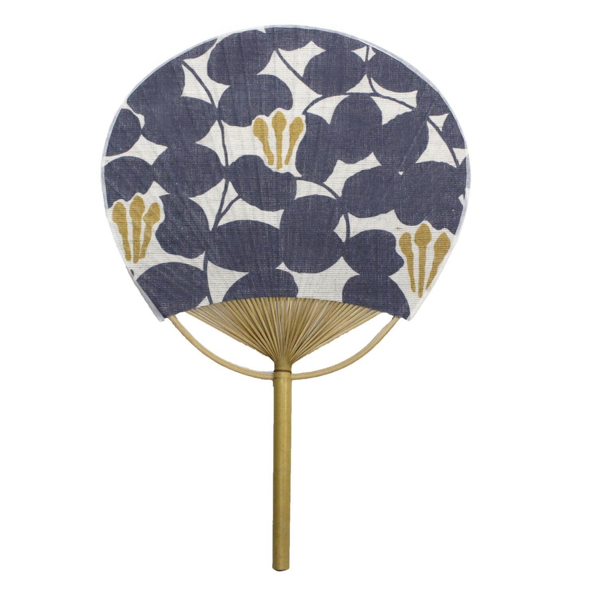 Japanese Uchiwa Hand Fan, Linen Floral Pattern Motif, Bamboo Frame, Made in Japan — view 7