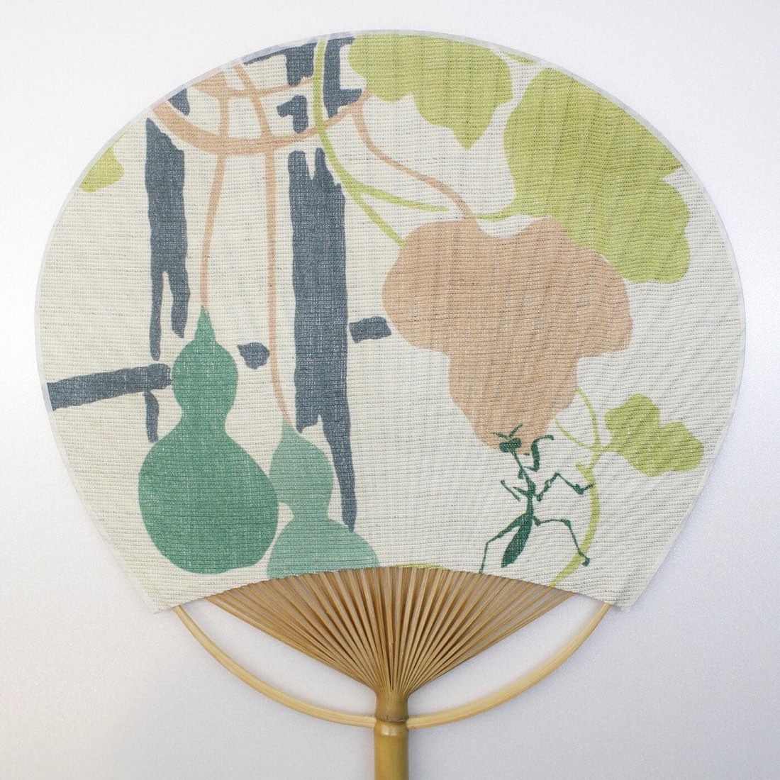 Japanese Uchiwa Hand Fan, Linen Gourd Motif, Bamboo Frame, Made in Japan — view 4