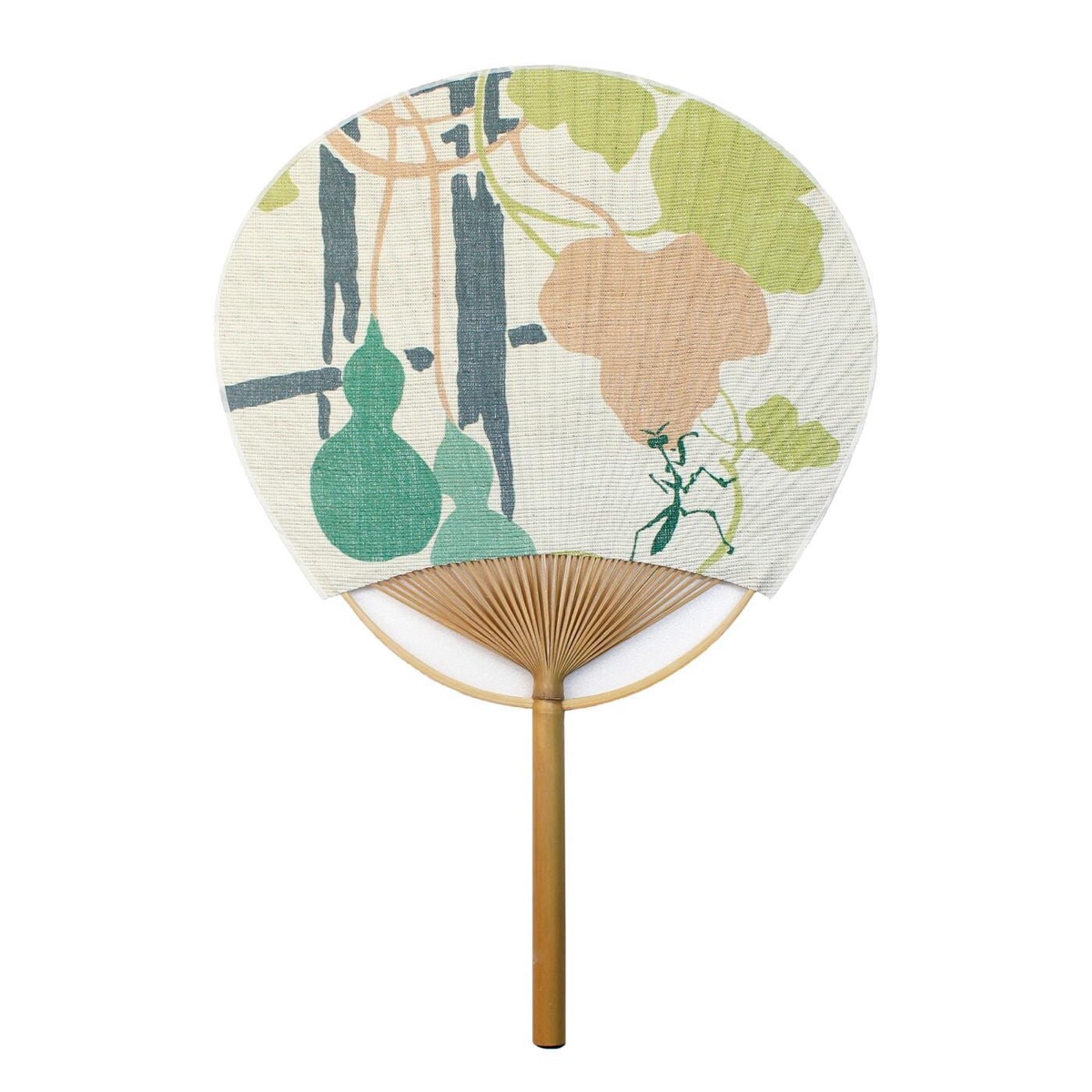 Japanese Uchiwa Hand Fan, Linen Gourd Motif, Bamboo Frame, Made in Japan — view 8