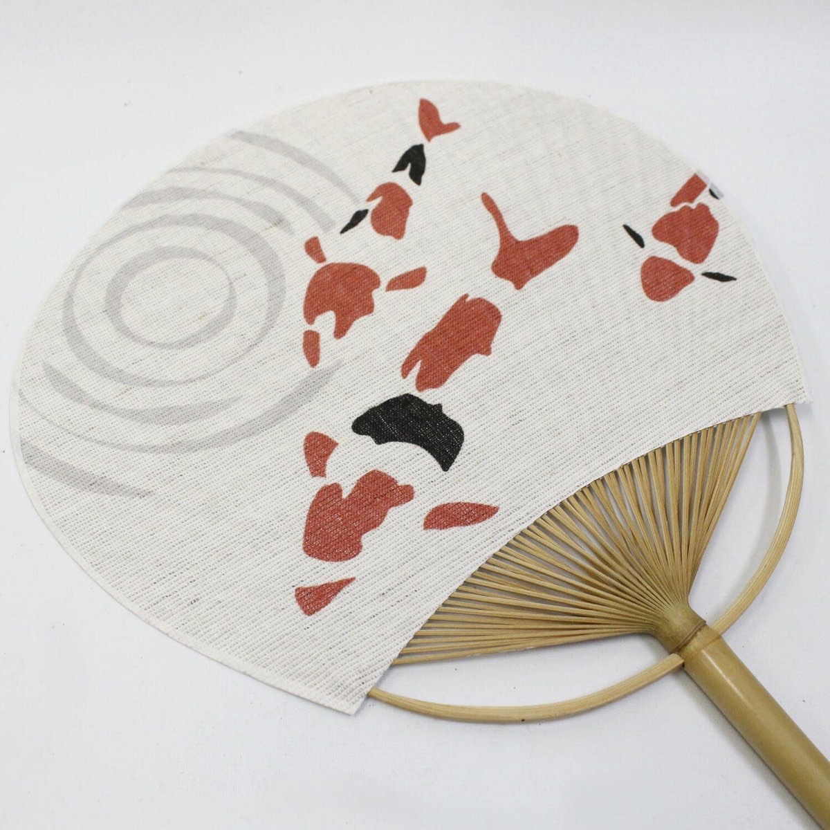 Japanese Uchiwa Hand Fan, Linen Koi Motif, Bamboo Frame, Made in Japan — view 4