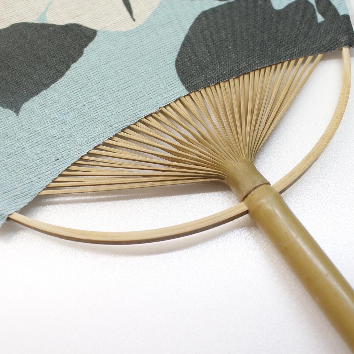 Japanese Uchiwa Hand Fan, Linen Morning Glory Motif, Bamboo Frame, Made in Japan — view 5