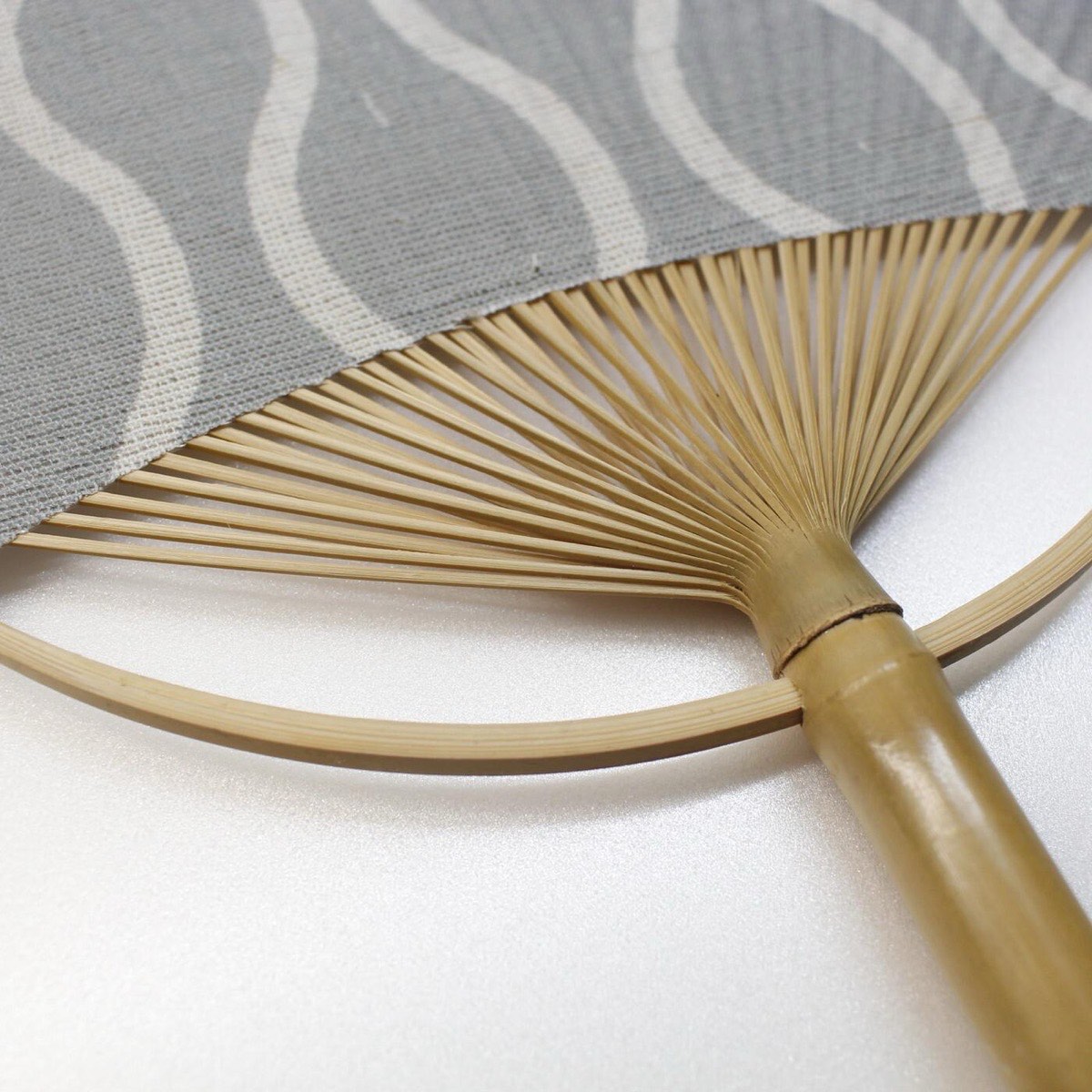Japanese Uchiwa Hand Fan, Linen Tatewaku Wave Motif, Bamboo Frame, Made in Japan — view 5