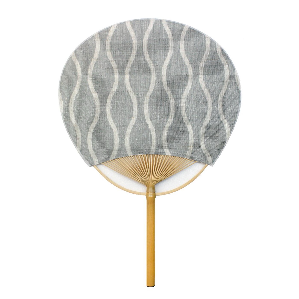 Japanese Uchiwa Hand Fan, Linen Tatewaku Wave Motif, Bamboo Frame, Made in Japan — view 8