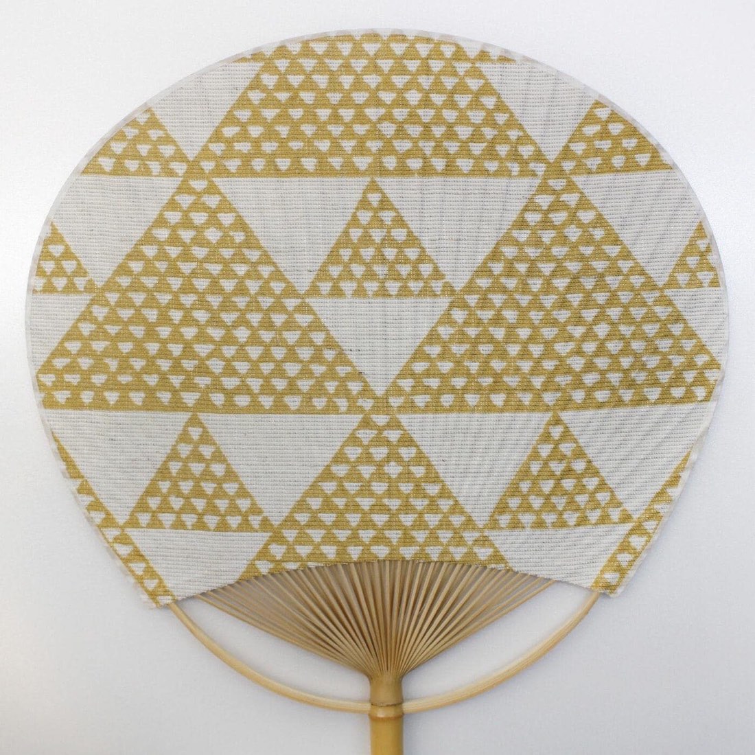 Japanese Uchiwa Hand Fan, Linen Uroko Scale Motif, Bamboo Frame, Made in Japan — view 4