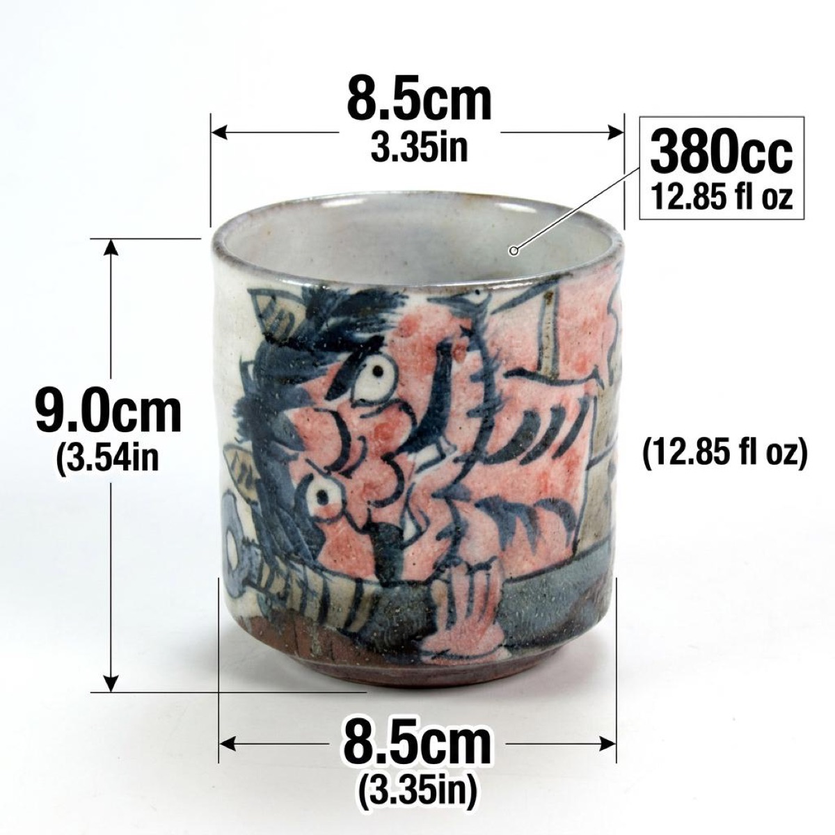 Japanese Tea Cup, Kutani Yunomi Lucky-Day Calligraphy — No Handle, Hand-Painted, Gift-Boxed (385ml) — view 4