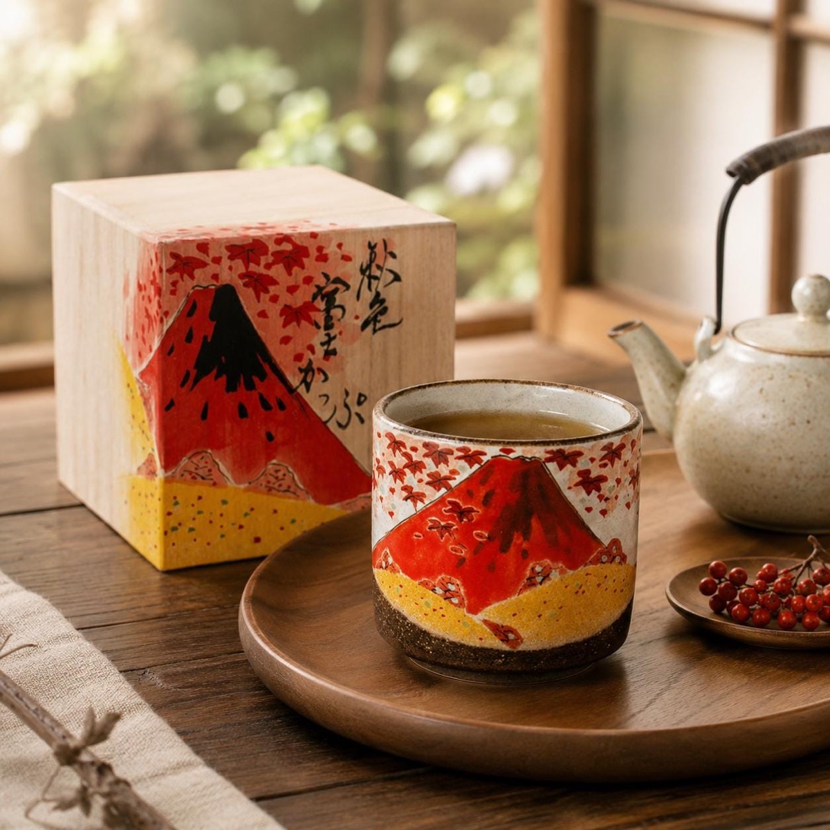 Japanese Tea Cup, Kutani Yunomi Mt Fuji by Master Fukuda — No Handle, Hand-Painted, Gift-Boxed (325ml) — view 10