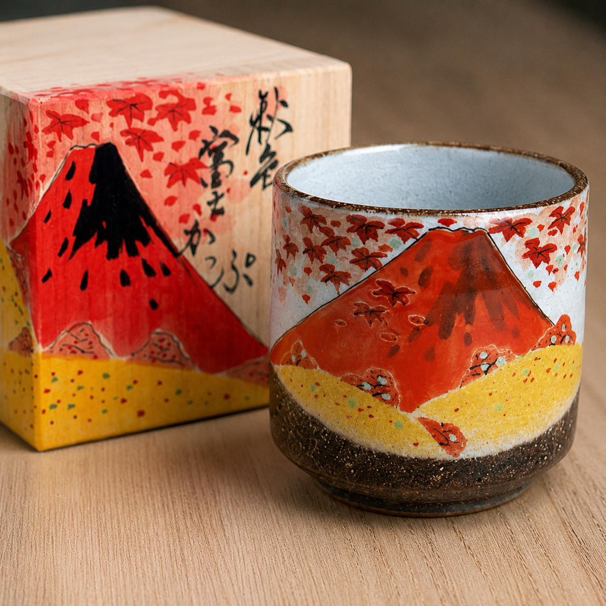 Japanese Tea Cup, Kutani Yunomi Mt Fuji by Master Fukuda — No Handle, Hand-Painted, Gift-Boxed (325ml) — view 9