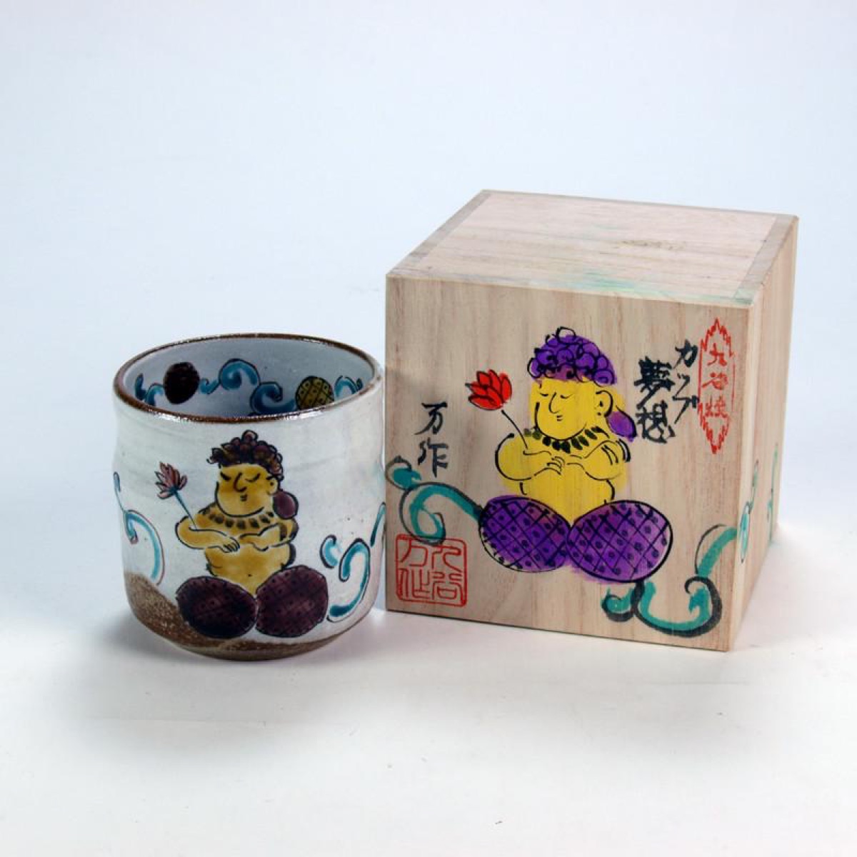 Japanese Tea Cup, Kutani Yunomi Modern Daydream by Mansaku Studio — No Handle, Gift-Boxed (325ml) — view 3