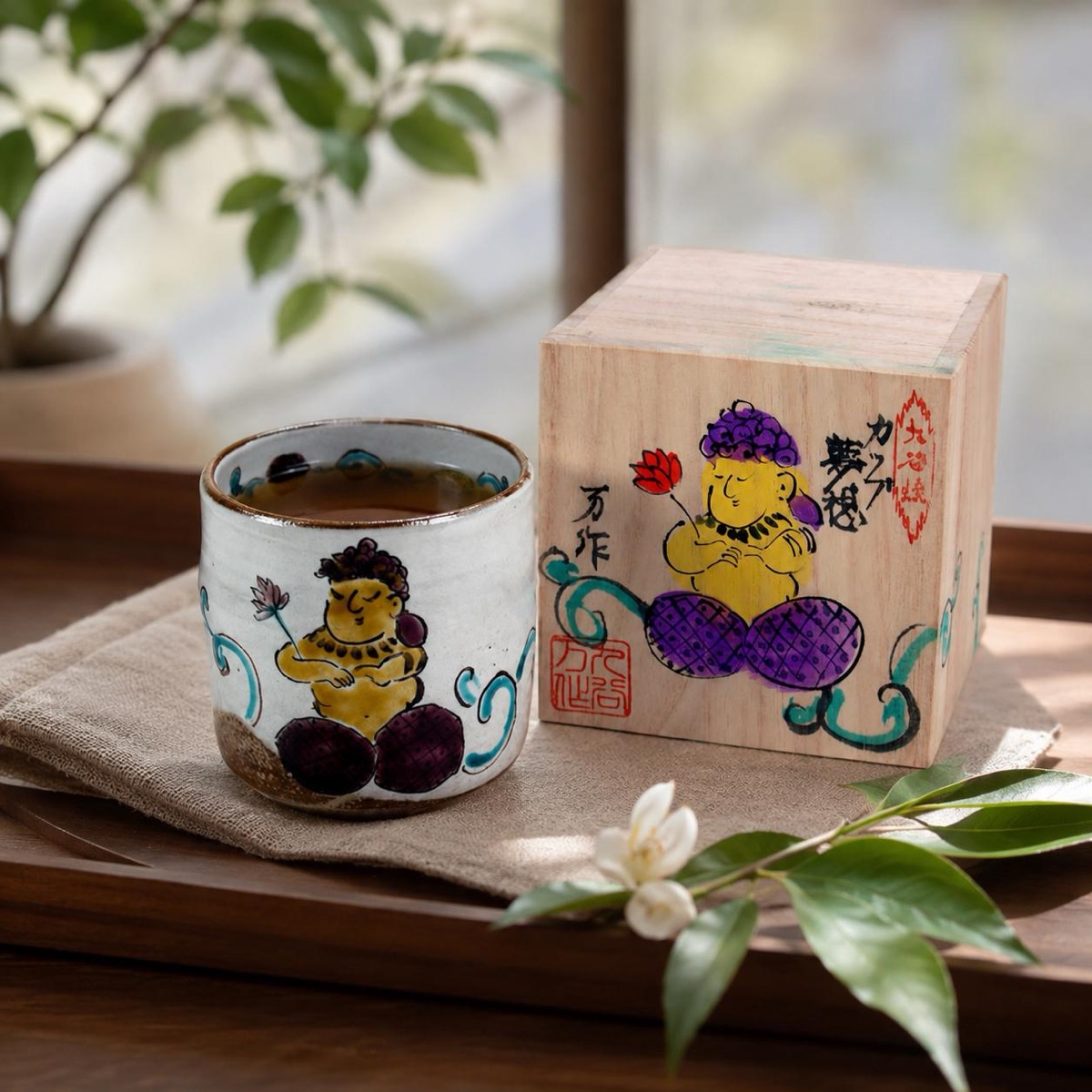Japanese Tea Cup, Kutani Yunomi Modern Daydream by Mansaku Studio — No Handle, Gift-Boxed (325ml) — view 6