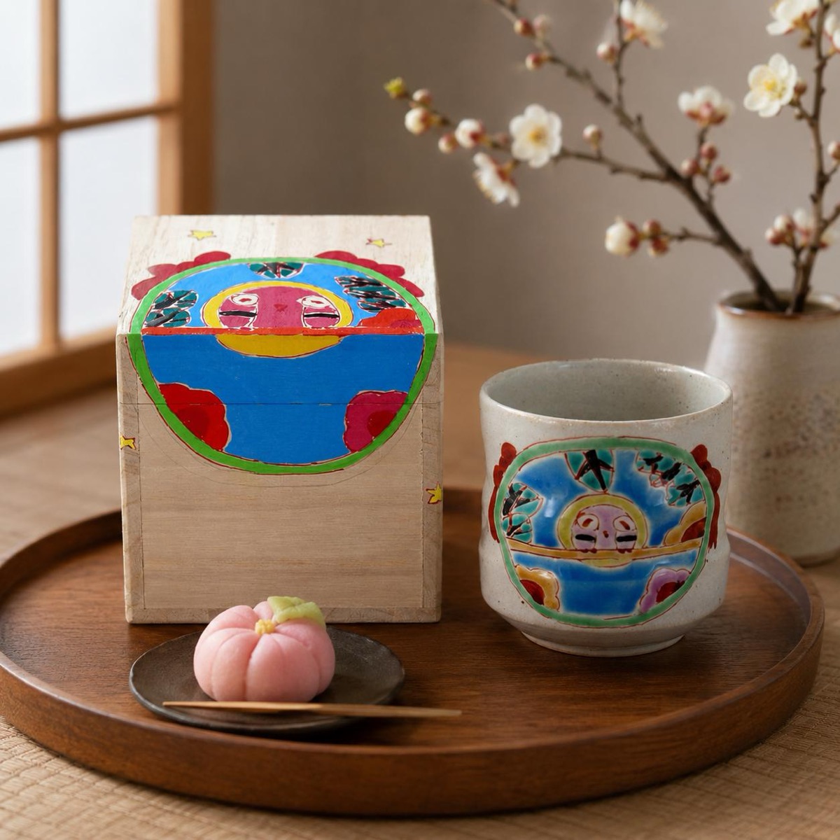 Japanese Tea Cup, Kutani Yunomi Owl (Fukurō Charm) — No Handle, Hand-Painted, Gift-Boxed (270ml) — view 10