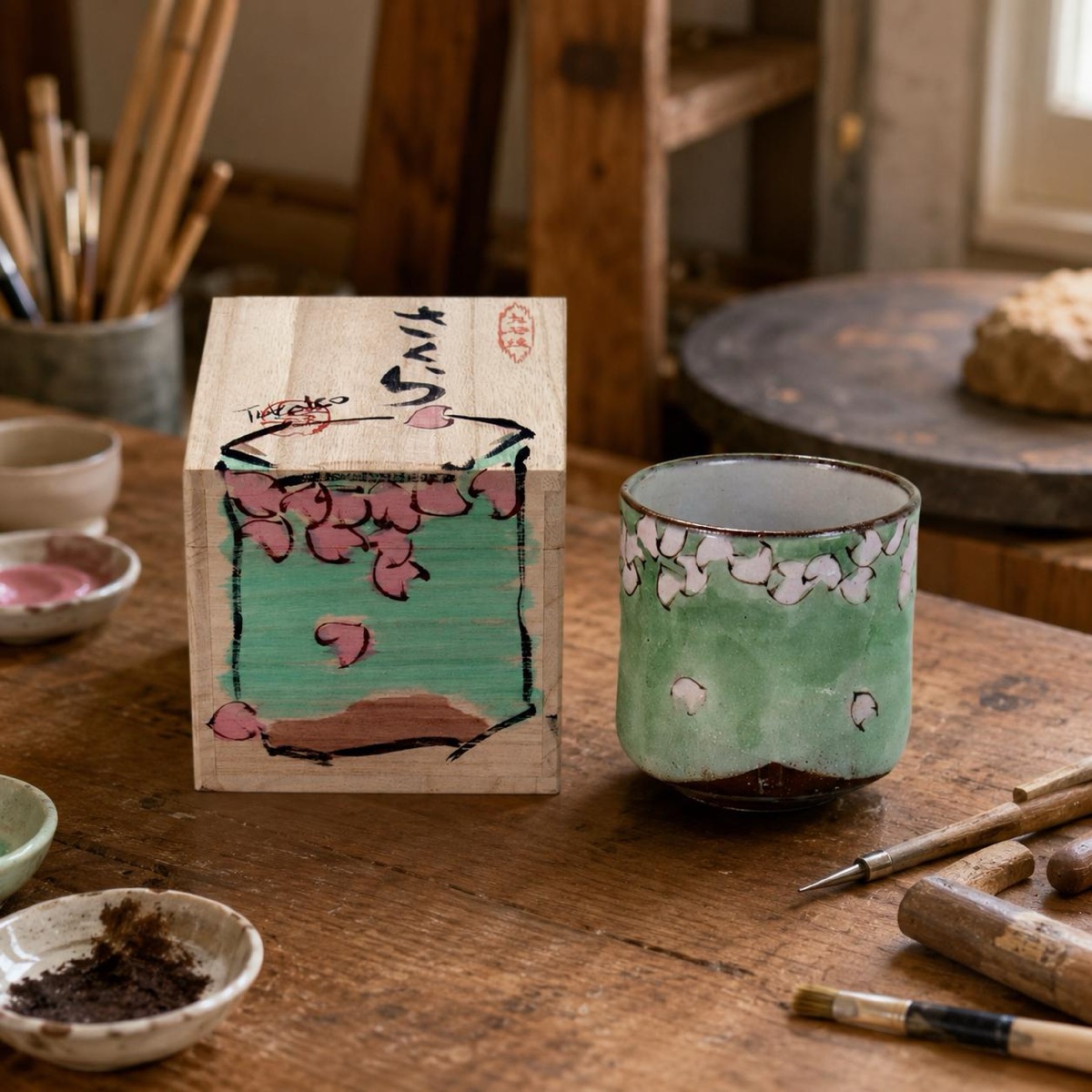 Japanese Tea Cup, Kutani Yunomi Sakura Cherry Blossom — No Handle, Hand-Painted, Gift-Boxed (385ml) — view 10