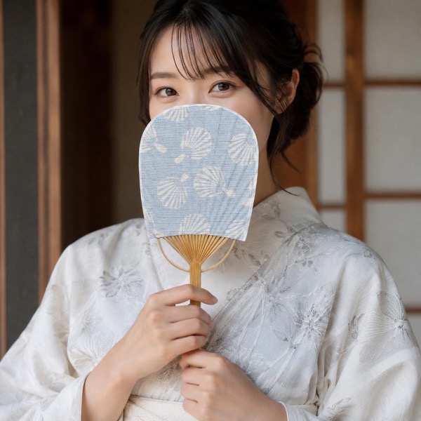 Mini Japanese Uchiwa Fan, Linen Fan Scatter Motif, Bamboo Frame, Made in Japan