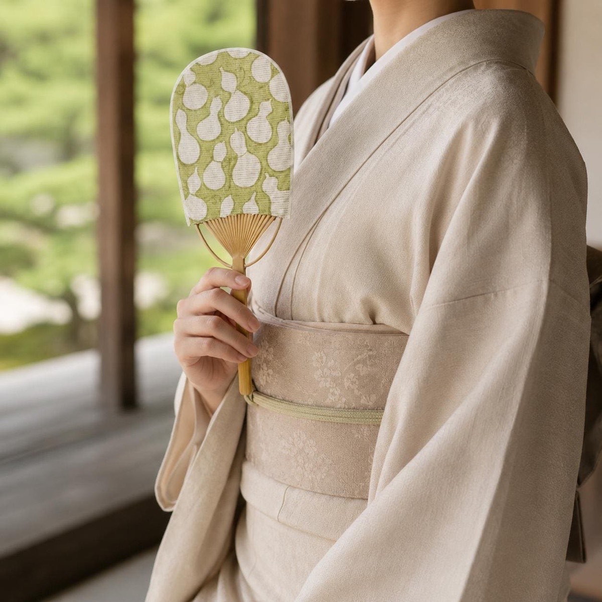 Mini Japanese Uchiwa Fan, Linen Gourd Scatter Motif, Bamboo Frame, Made in Japan — view 10