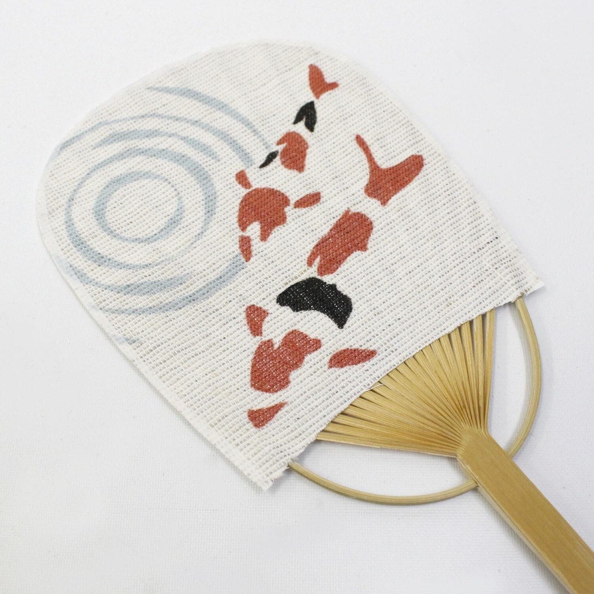 Mini Japanese Uchiwa Fan, Linen Koi Motif, Bamboo Frame, Made in Japan — view 4