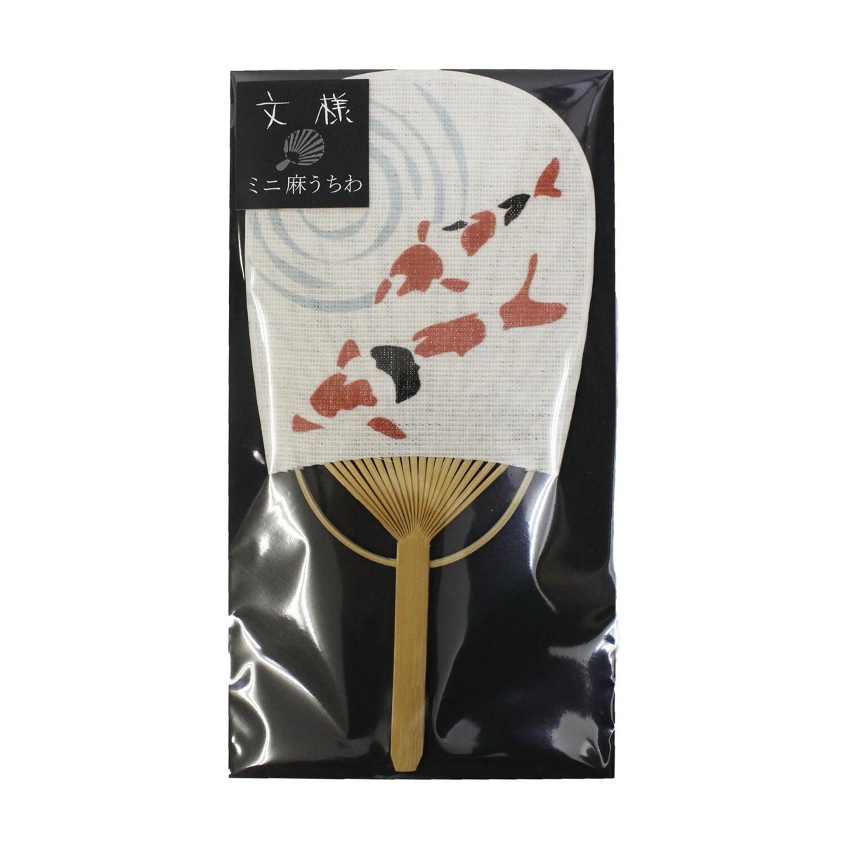 Mini Japanese Uchiwa Fan, Linen Koi Motif, Bamboo Frame, Made in Japan — view 9