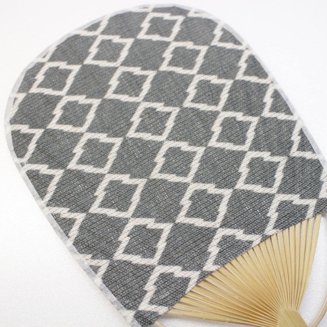 Mini Japanese Uchiwa Fan, Linen Matsukawabishi Diamond Motif, Bamboo Frame, Made in Japan — view 4