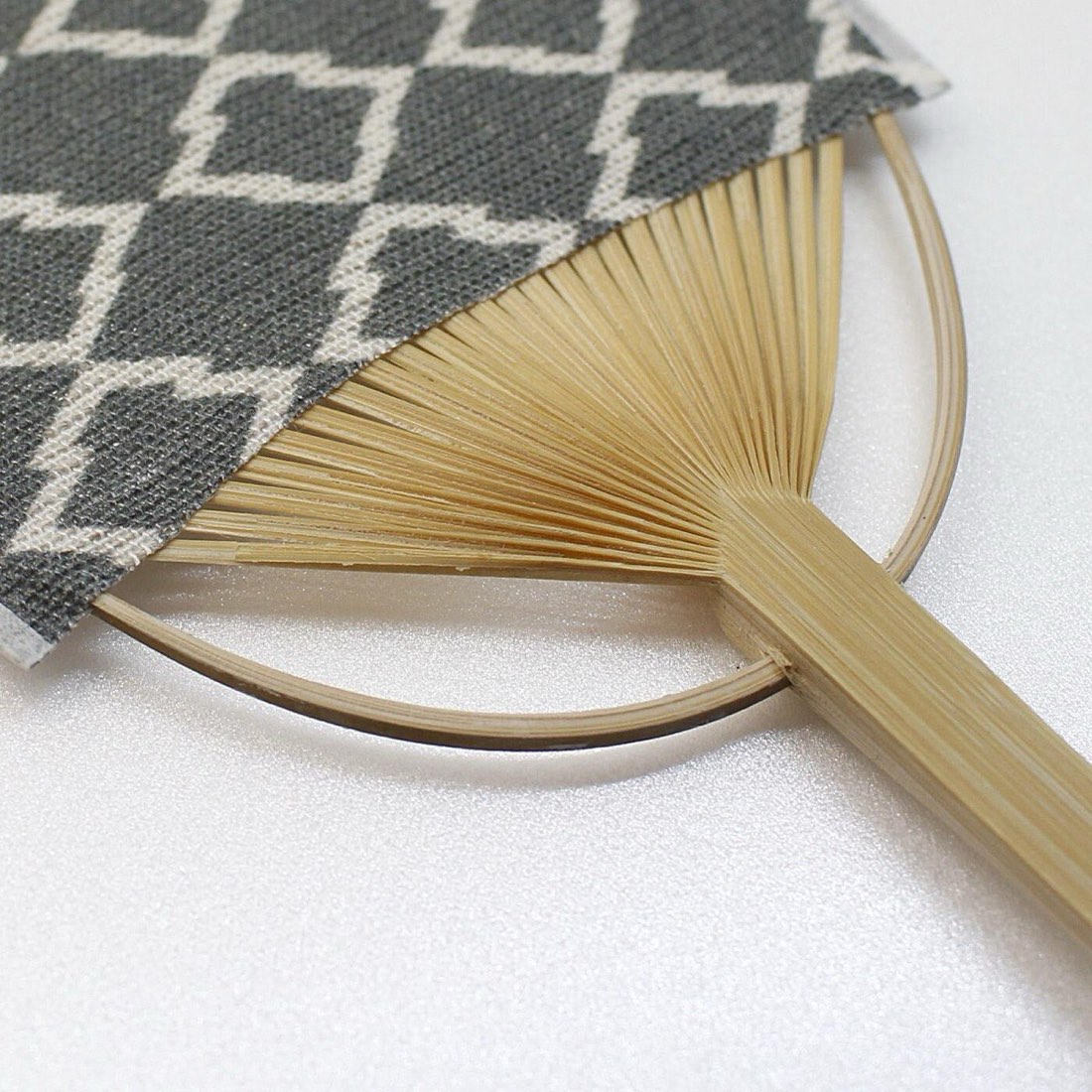 Mini Japanese Uchiwa Fan, Linen Matsukawabishi Diamond Motif, Bamboo Frame, Made in Japan — view 5