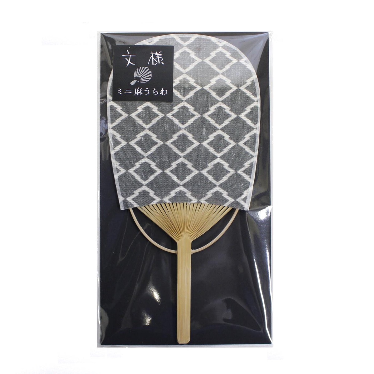 Mini Japanese Uchiwa Fan, Linen Matsukawabishi Diamond Motif, Bamboo Frame, Made in Japan — view 8