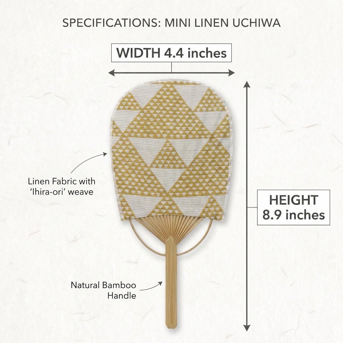 Mini Japanese Uchiwa Fan, Linen Uroko Scale Motif, Bamboo Frame, Made in Japan — view 3